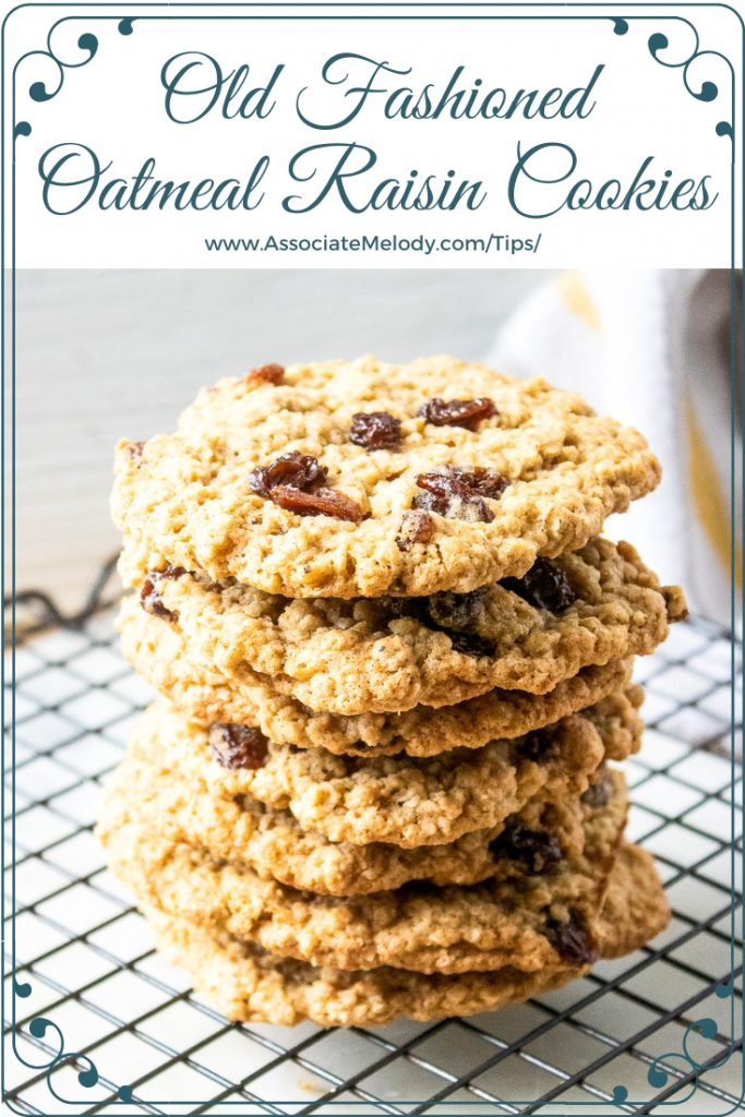 A stack of 7 yummy old fashioned oatmeal raisin cookies on cooling rack