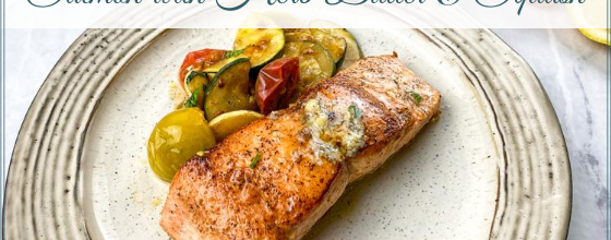 Pan-fried Salmon with Herb Butter, Summer Squash and Cherry Tomatoes