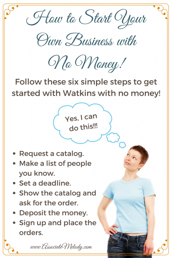 Six simple steps to start a Watkins business without any money to invest.